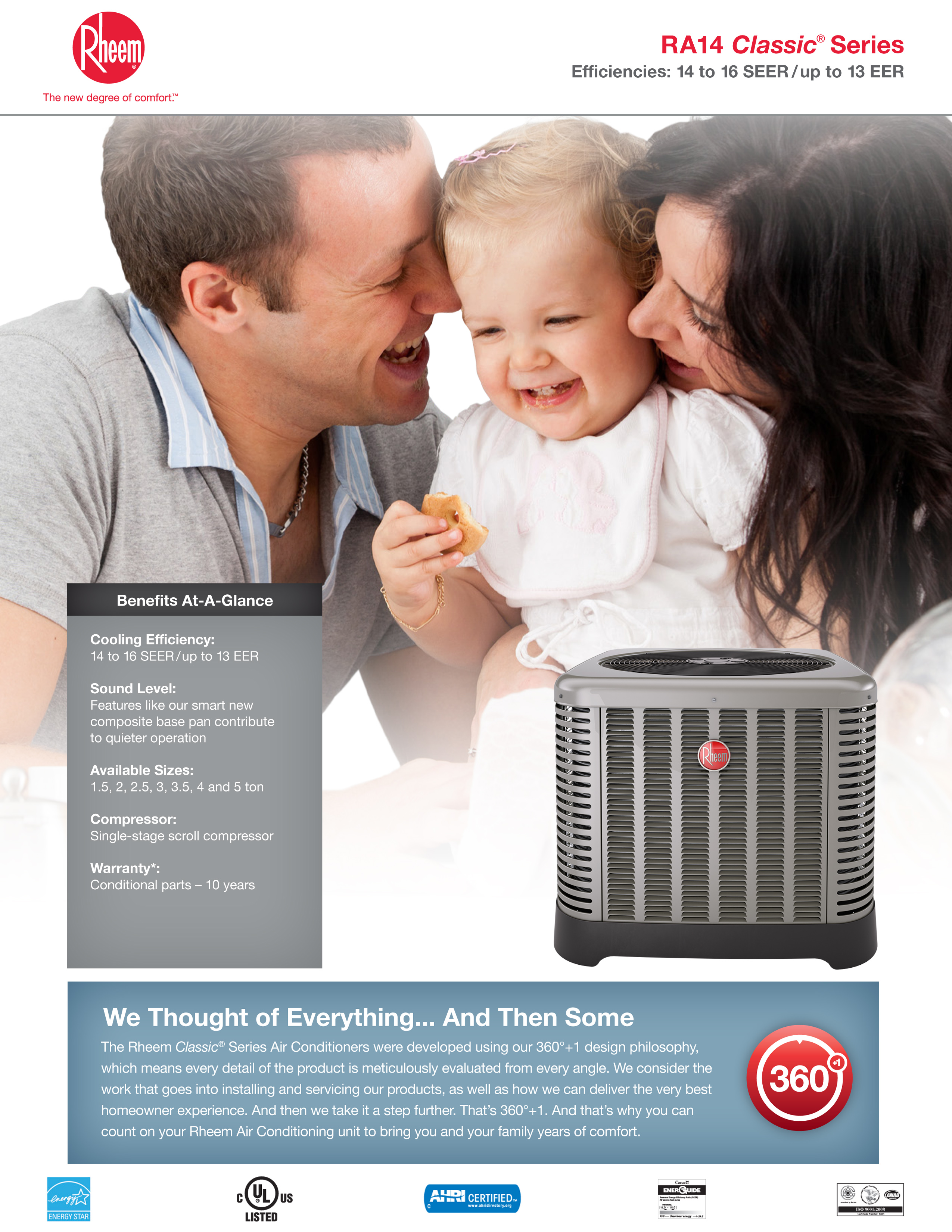 5 Ton Rheem 14 SEER Three Phase Condenser, RA1460